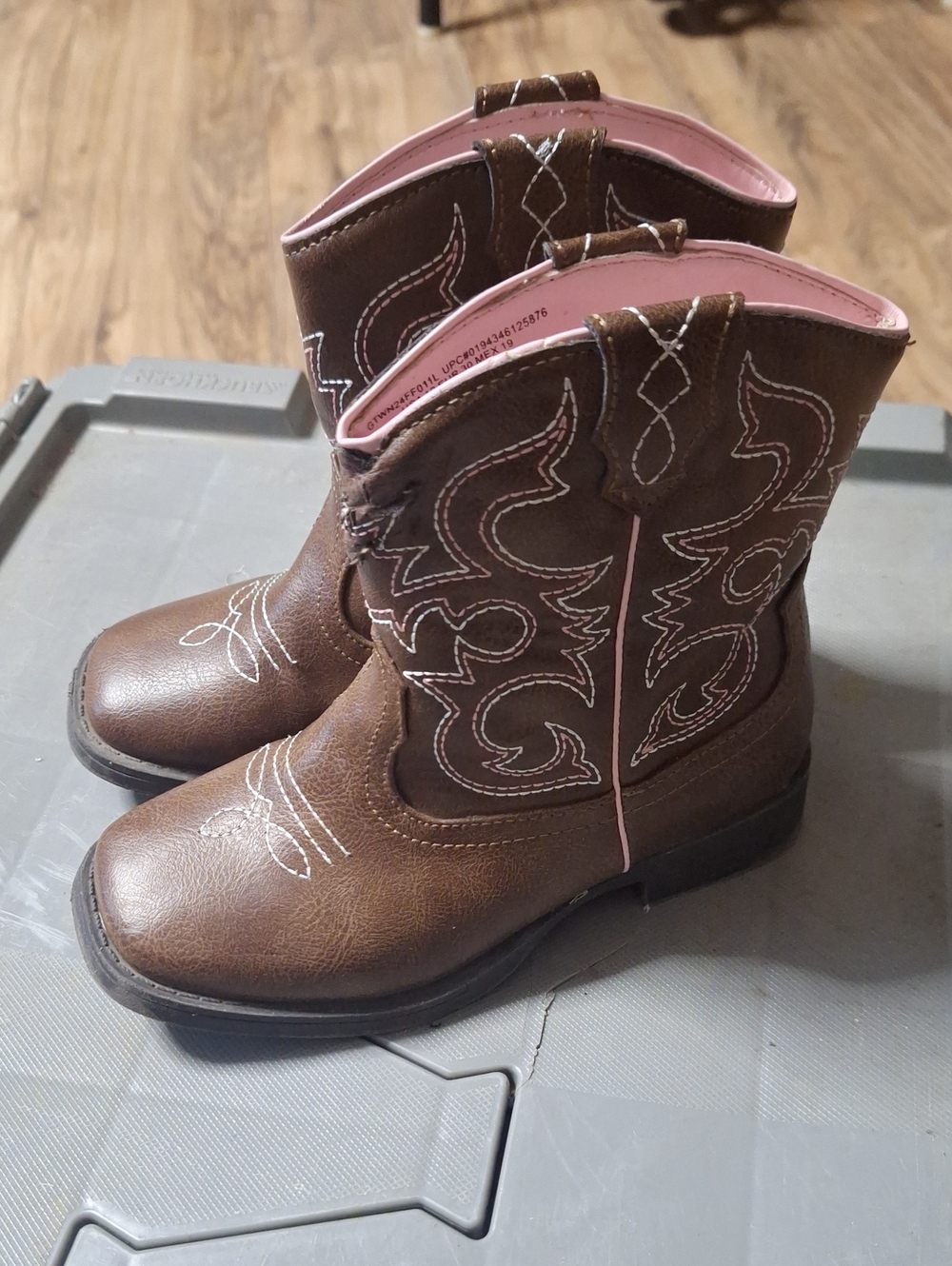 wonder nation Brown Cowboy Boots with Pink Trim
